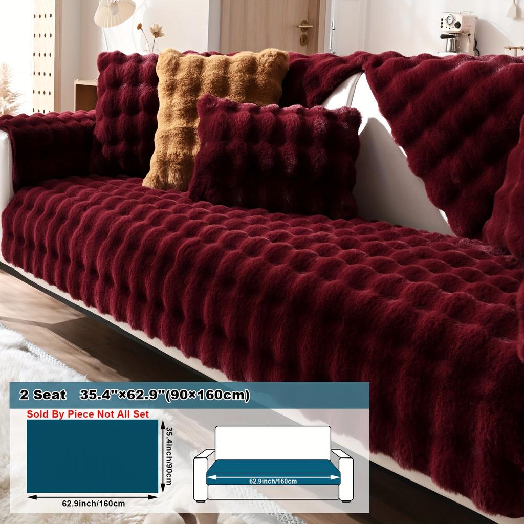 1pc Imitation Rabbit Plush Sofa Cushion, Fuzzy Non Slip Sofa Slipcover, Furniture Protector, For Bedroom Office Living Room Decor