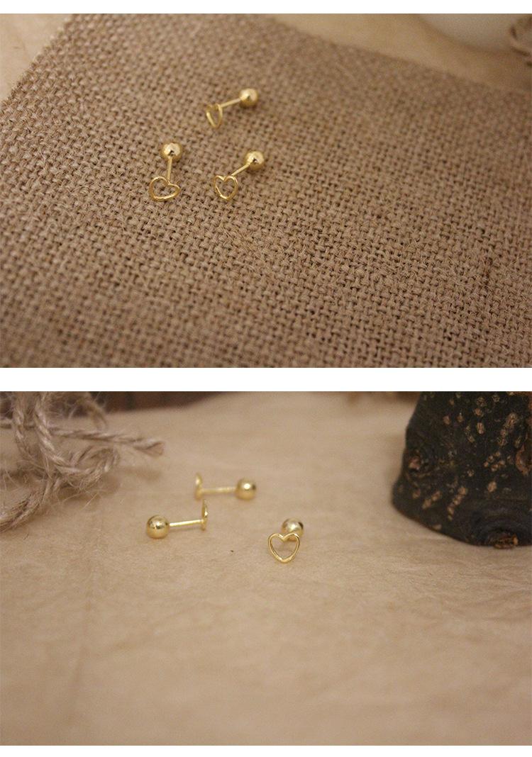 

S925 sterling silver Hollow Heart Small Ear Studs Screw Beads Ear Bone Studs Simple Fashionable Ear Accessories for Women 4MM золотой