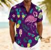 Men's Flamingo Tropical Fruit Print Short Sleeve Shirt, Spring Summer Fun Hawaiian Vacation Blouse, Loose Casual Top
