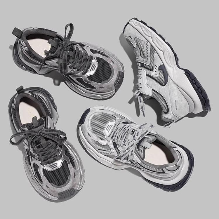 Cowhide Version Early Autumn New Leather Platform Shoes Women's Black Mesh Muffin Sole Casual Shoes