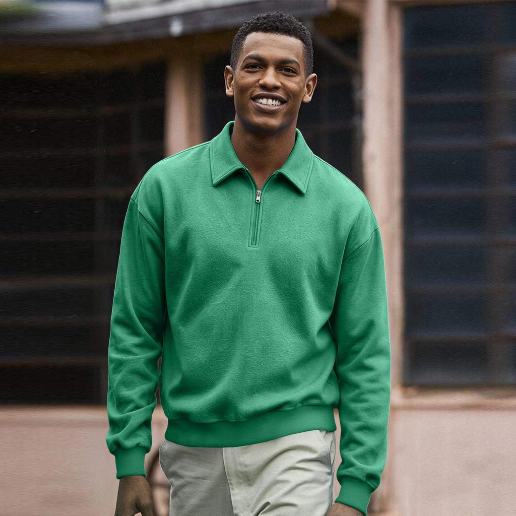 Herren Casual Sweatshirt mit halbem Reißverschluss, Langarm, Sportlicher Pullover