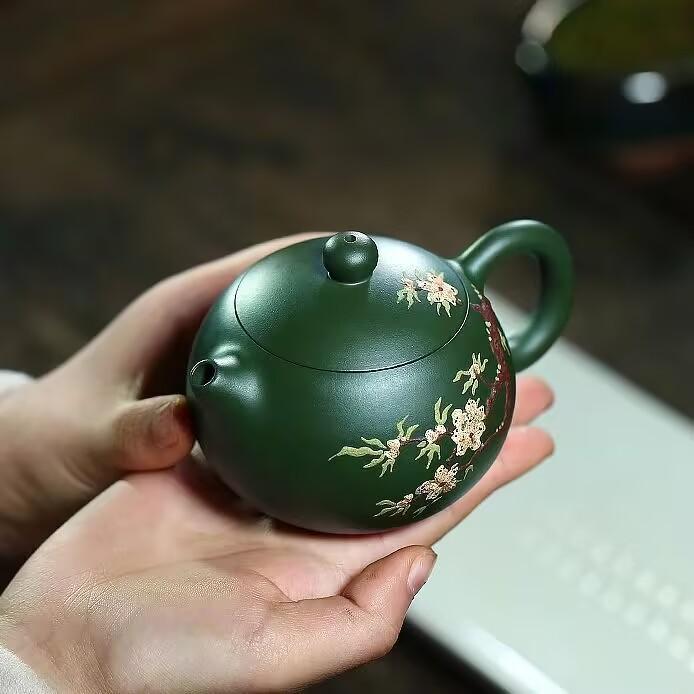 200ml Yixing purple clay peach blossom teapot mineral green clay, Xishi filter teapot business Tea set