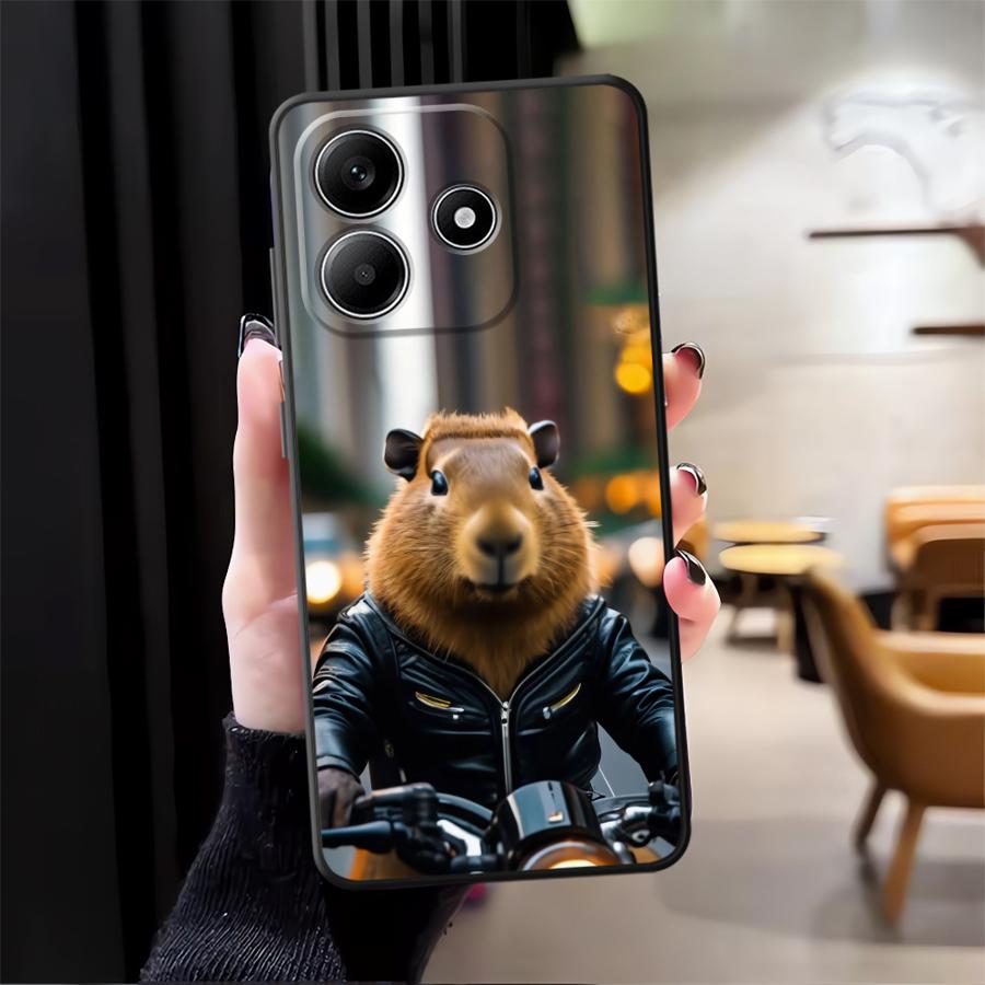 Case for Xiaomi Redmi Note 10S 13 14 Pro Plus 11s 9S 9 10 11 12 Pro 12s 7 8 Black Soft Phone Cover Cute Capybara