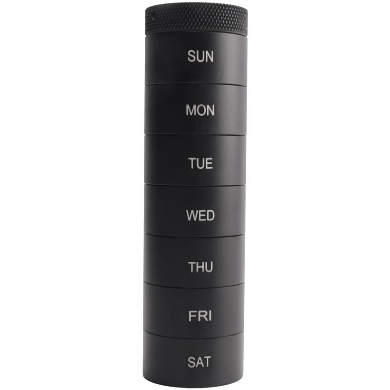 Good-Weekly Travel Stackable Pill Organizer, Metal Pill Case 7-Day Compartment Medicine Box Waterproof Pill Container Black Dura