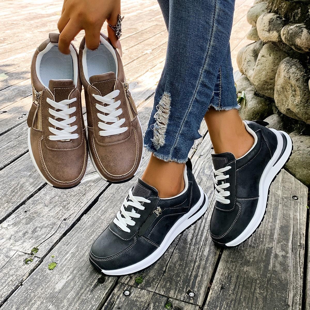 

Fashionable Women s Loose Athletic Casual Shoes - Breathable Soft Elastic Cushioning Lace Up Comfortable Breathable Hiking Shoes 36 чорний