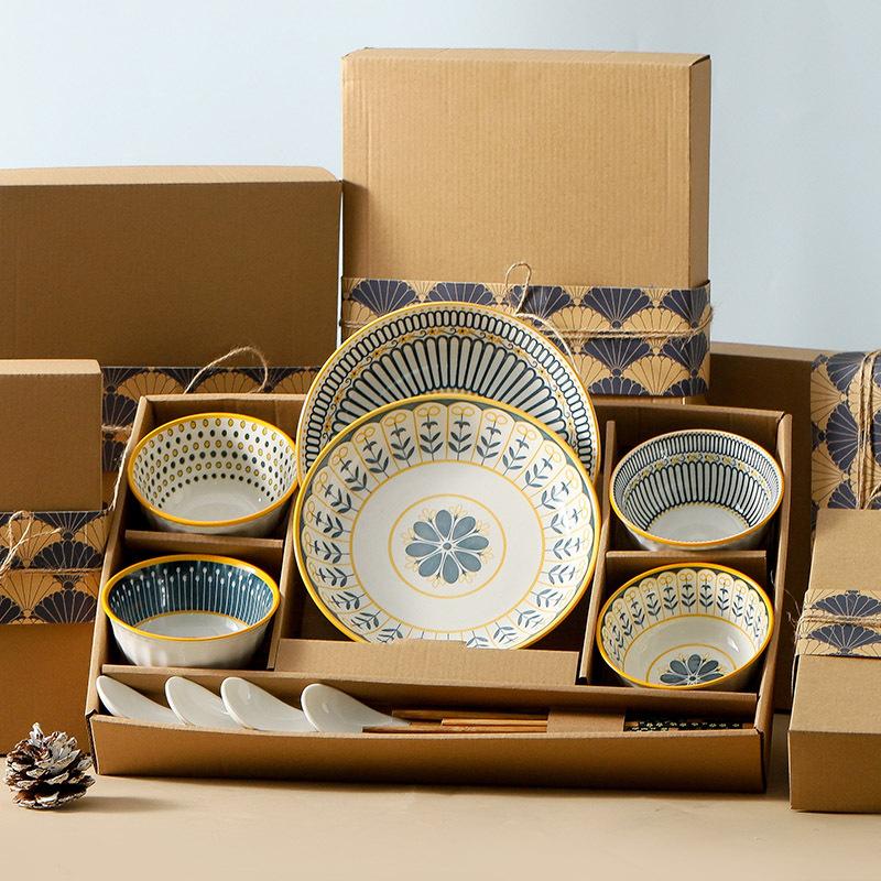 High-Value Nordic Underglaze Ceramic Bowl Set, Bohemian Event Gift Housewarming Gift