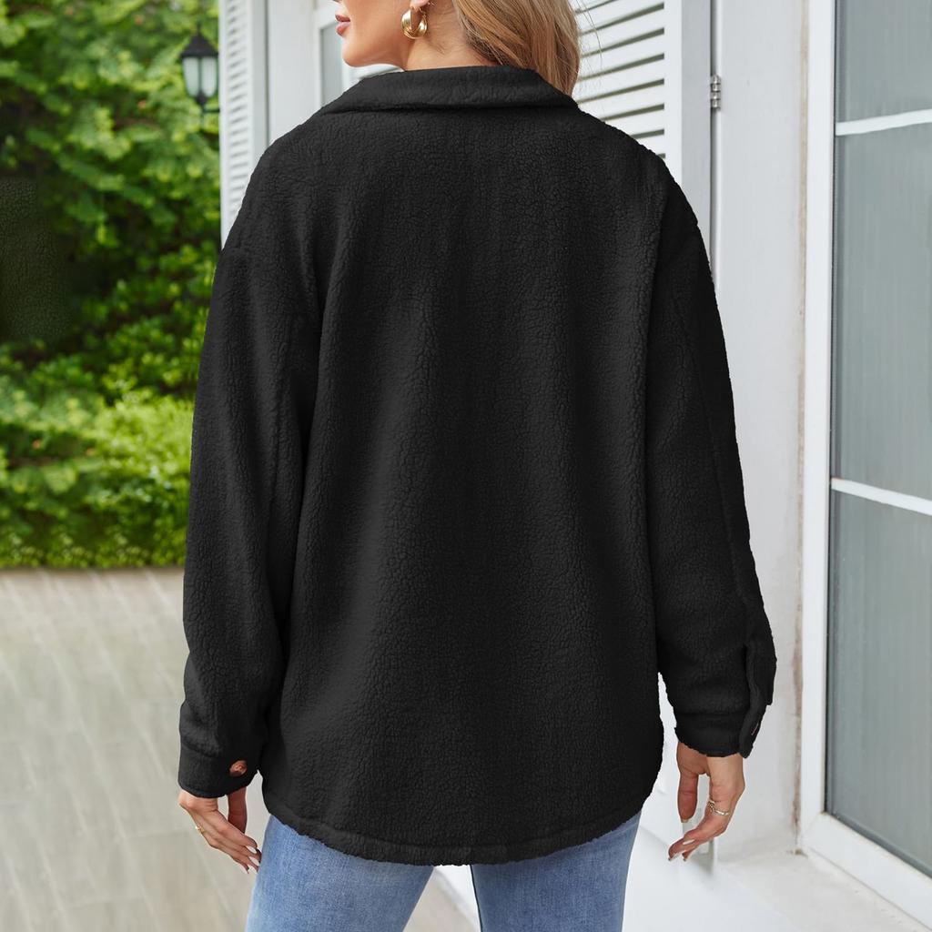Women's Fashionable Solid Color Long Sleeved Lapel Button Coat Jacket