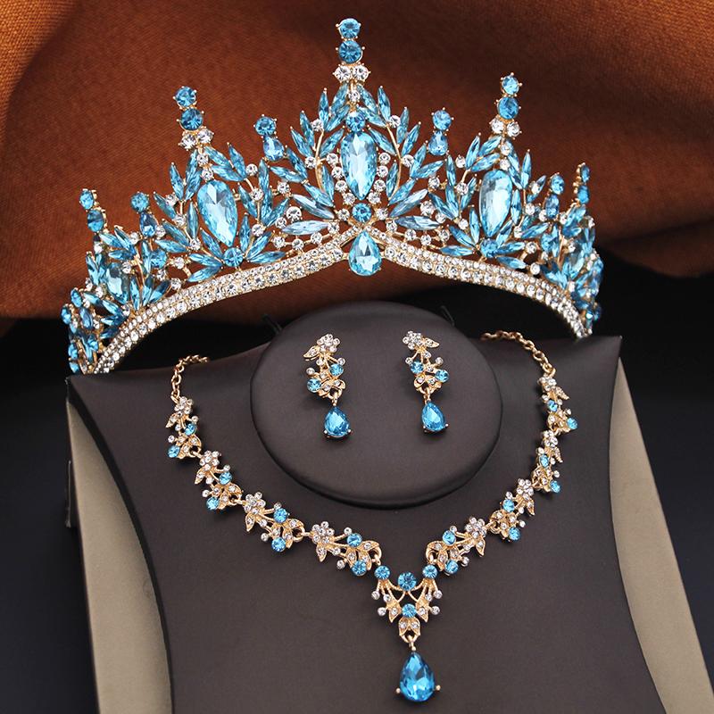 Set di Gioielli da Sposa con Corona di Principessa da 3 Pezzi Tiara e Collana Orecchini da Donna per Matrimonio Corona Set Gioielli Sposa Festa Compleanno