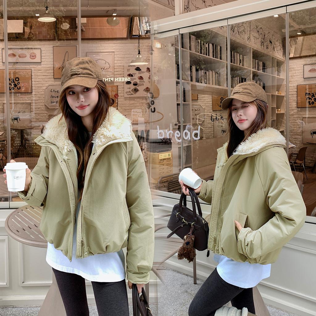 Velvet stand-up neck cotton clothes women's short winter new loose and versatile fashion cotton-padded clothes