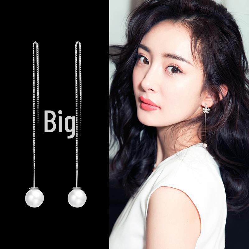 Brincos Longos Coreanos de Prata S925 Agulha Estrela & Lua Folha Trevo para Mulheres