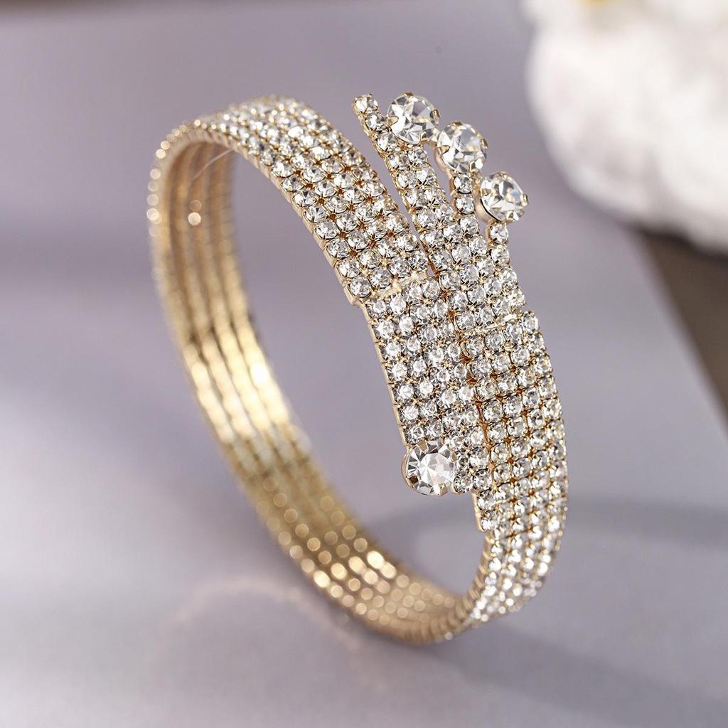 Versatile Shiny Rhinestone Multi-Layer Elastic Bracelet & Open Claw Bangle