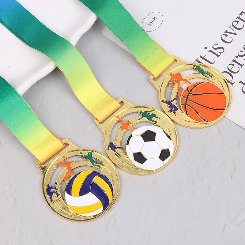 Winner Medal Kickball Medals Award With Neck Ribbon For Winner Reward Sports Metals Football Basketball Volleyball Prizes