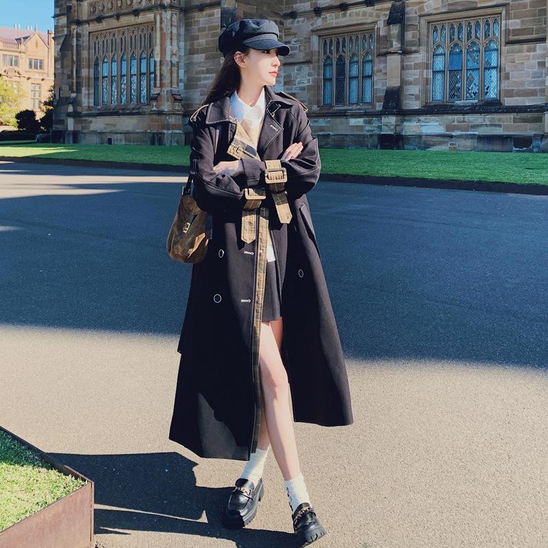 

Женская дизайнерская куртка-ветровка Niche контрастного цвета черного цвета, женское пальто средней длины на весну и осень в новом стиле XL чёрный