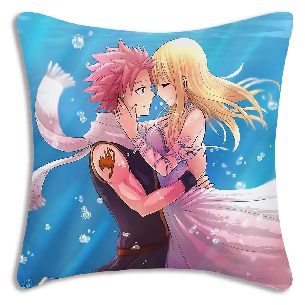 Anime Fairys tails Pillow Covers Cartoon Sofa Decorative Home Double-sided Printing Short Plush Cute Cushion Cover