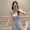 Women's Cartoon Camisole Tank Top Pajamas Set with Chest Pads - Summer Home Wear for Girls with Shorts