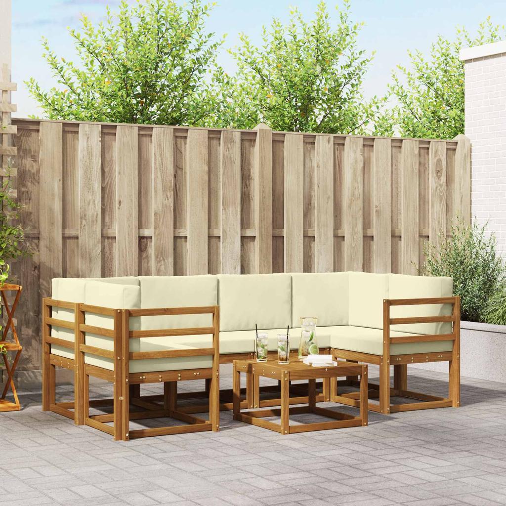 Outdoor Sofa Set with Cushions 7 pcs Natural and Cream