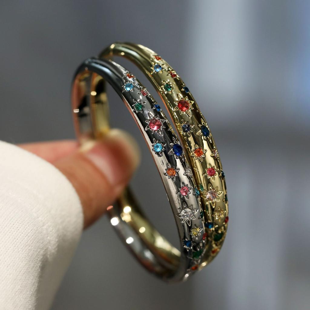 2026 Court Style Retro Design Feeling Stacked Bracelet, High Quality Zircon Gold-plated Star Moon Bracelet