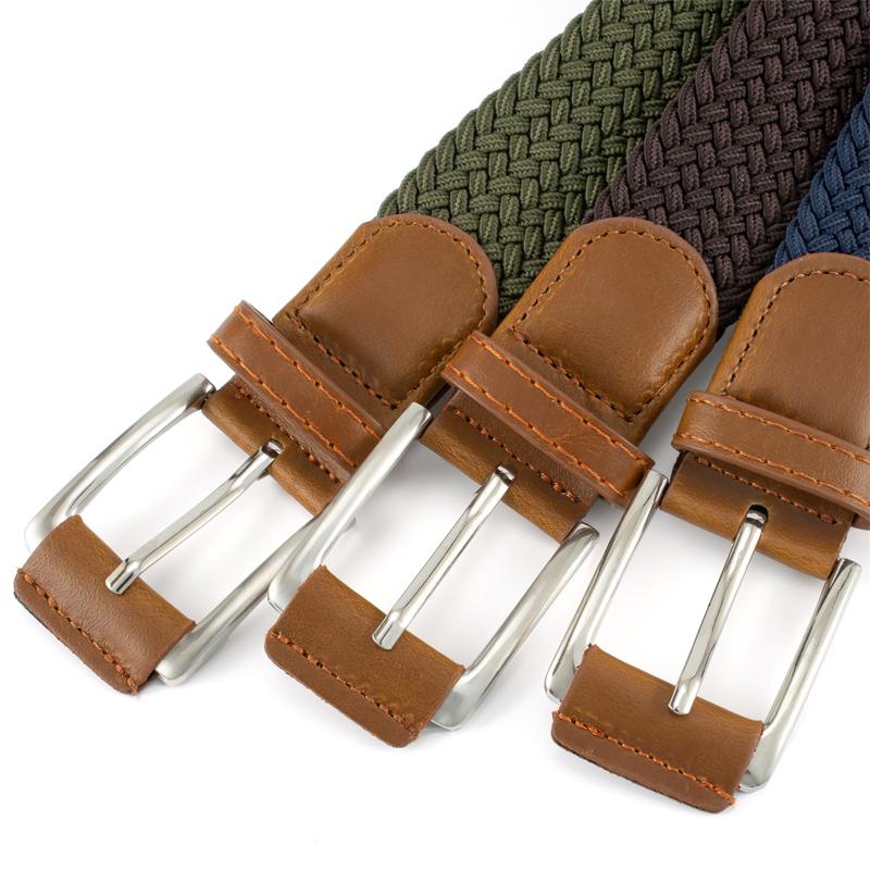 Cinto elástico masculino feminino cinto casual para jeans cinto trançado, fivela de aço