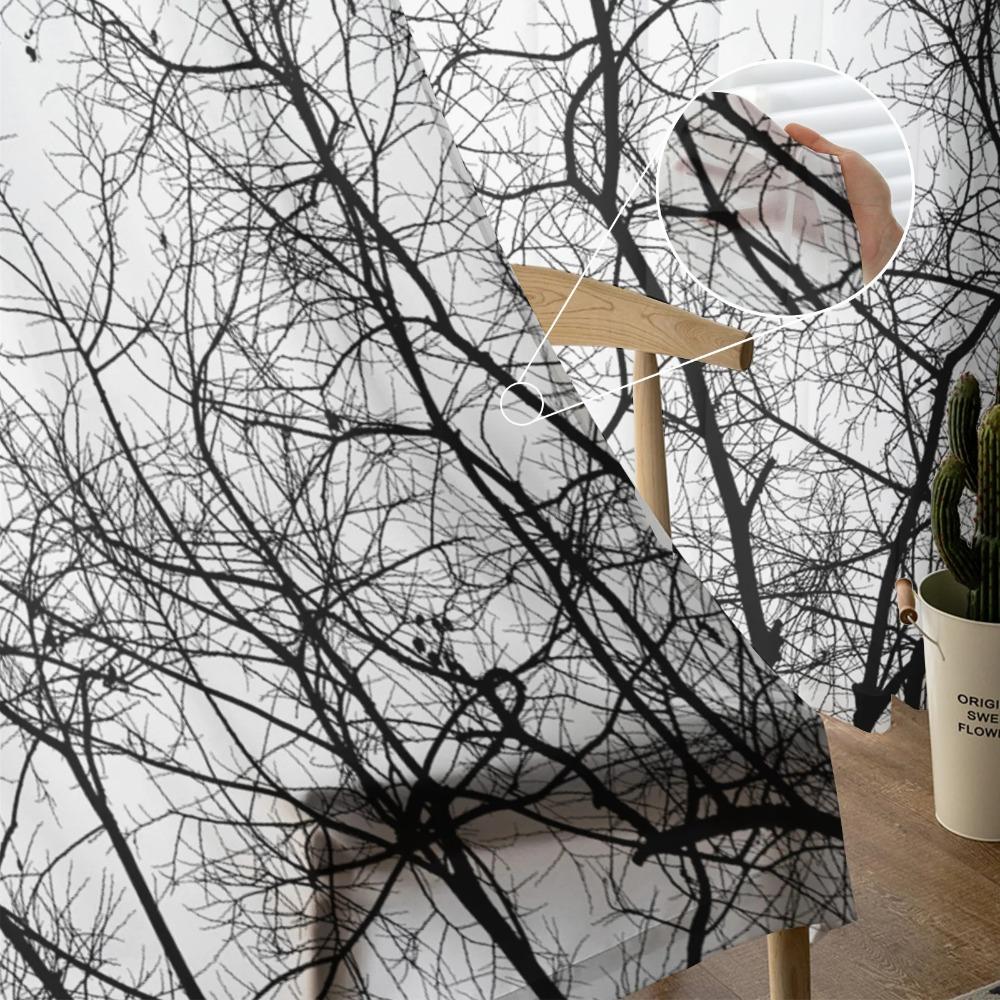 Black White Branches Sheer Curtains for Bedroom Living Room Decoration Window Curtain for Kitchen Tulle Voile Organza Drapes