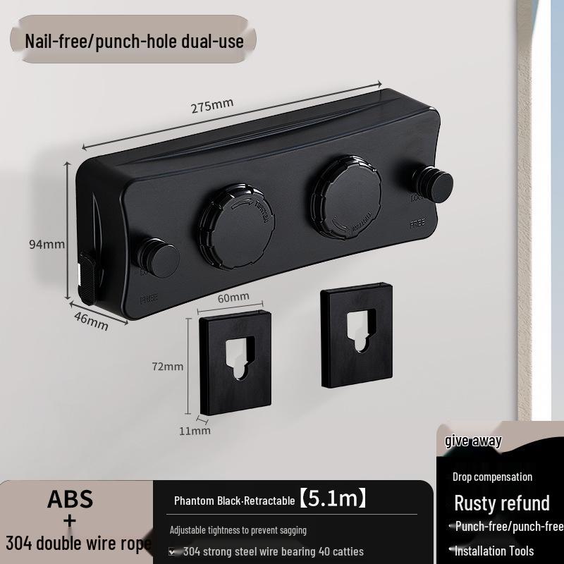 Retractable Steel Wire Indoor Clothesline: Double-Line Invisible Drying Rack for Balcony Use