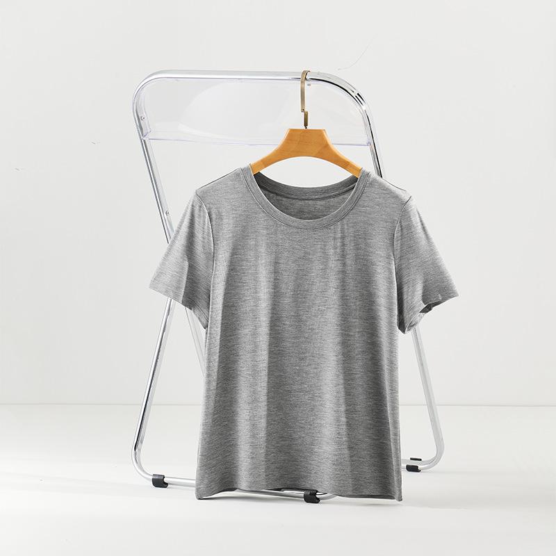 Women's Short Sleeve T-Shirt Crew Neck Lyocell Wool Acetate Blend Solid Color Elegant Commuter Casual Basic Top