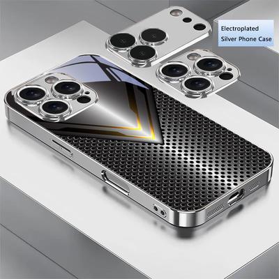 V-shaped Honeycomb Electroplated Silver Phone Case For iPhone 17Air 17 16 15 14 13 12 11 Pro Max Plus 16E XR 7 8 Xs Glass Cover