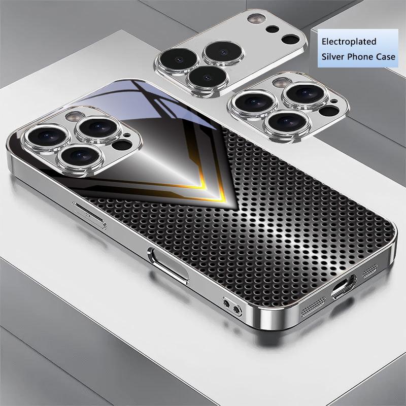 V-shaped Honeycomb Electroplated Silver Phone Case For iPhone 17Air 17 16 15 14 13 12 11 Pro Max Plus 16E XR 7 8 Xs Glass Cover