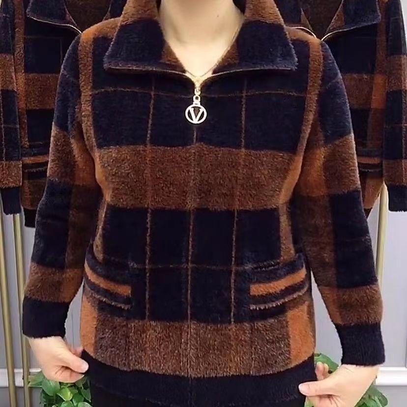 

Утолщенное пальто из норкового флиса в клетку для мам среднего и пожилого возраста - Коллекция осень/зима 2025 3XL (140-150 jin)