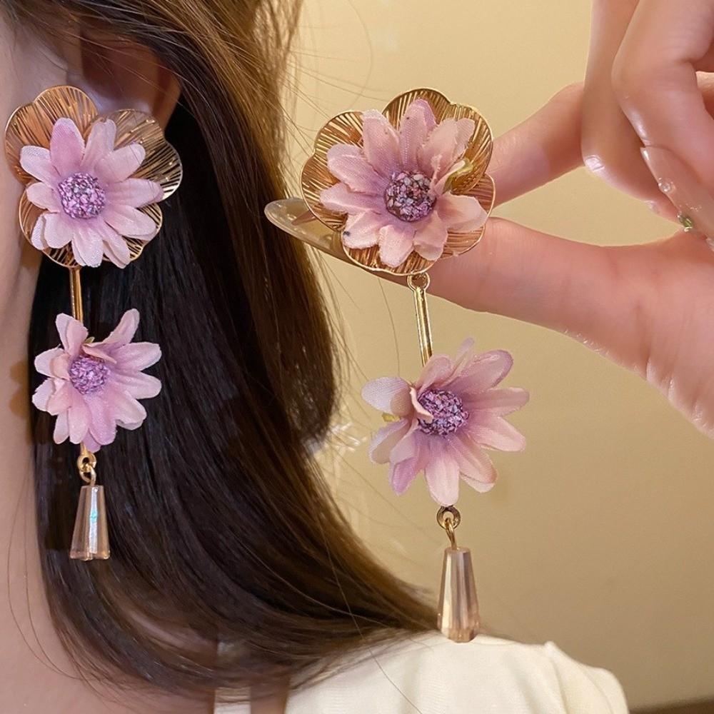 Glass Floral Pendant Earrings Sweet Crystal Drop Earrings Super Fairy Fabric Flower Earrings Gift