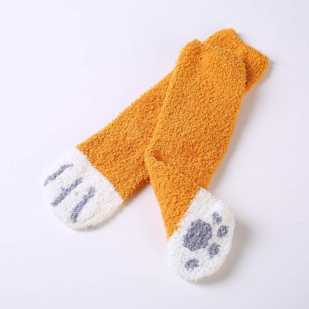 6 Pairs of Cute Cat Paw Socks Women’s Winter Plush Cozy Slipper Socks