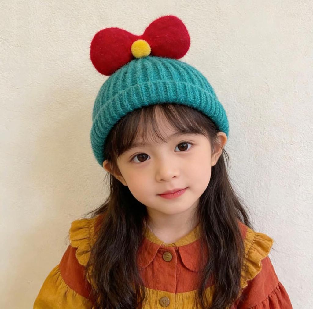 Children's Wool Hat with Bowknot - Warm Knit Cartoon Pullover for Baby and Toddler 