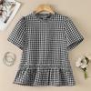ZANZEA Women Casual Round Neck Plaid Print Loose Short Sleeve Blouse