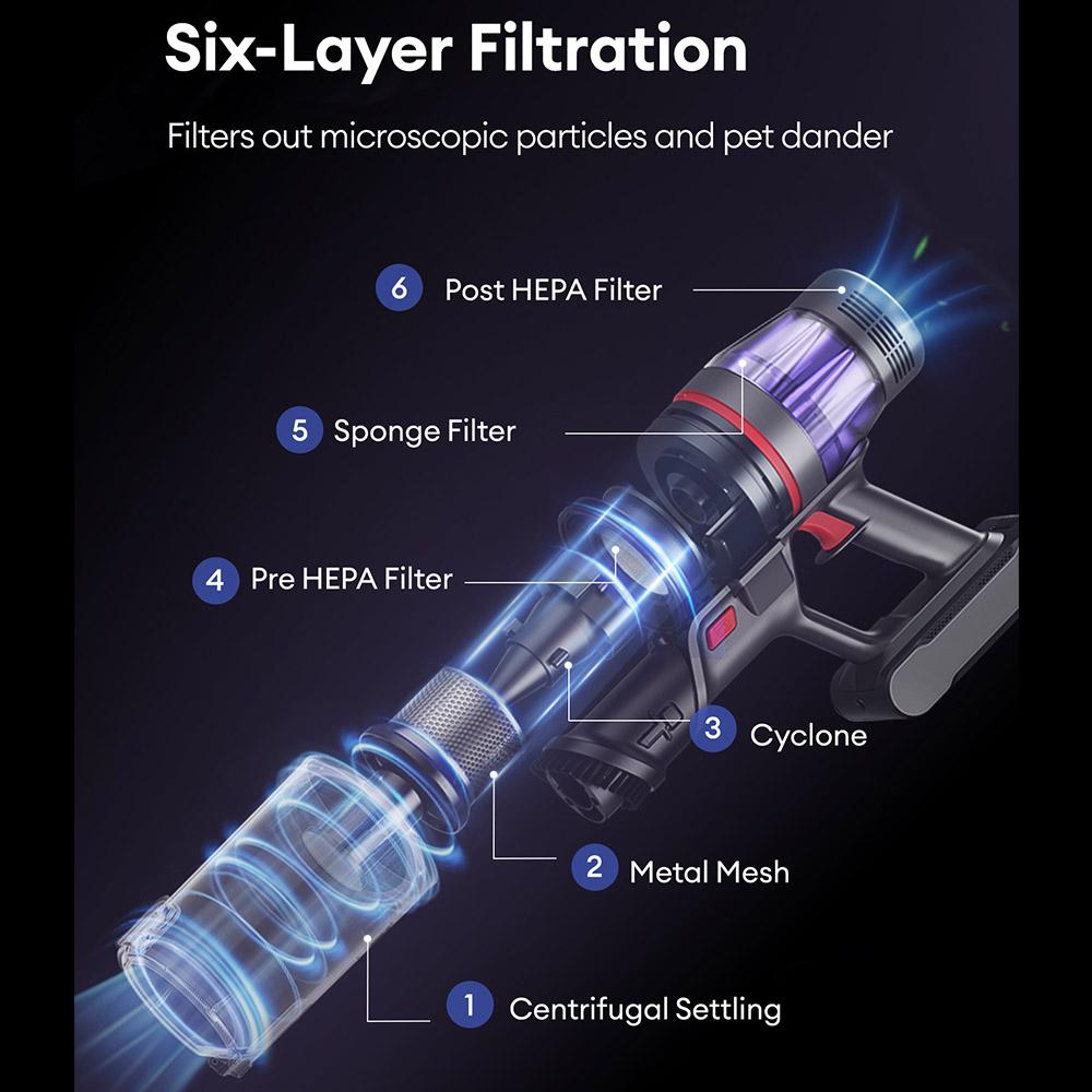 Aspirateur Balai Sans Fil Ultenic U16 Flex, Aspiration 45000Pa, Autonomie 60min, Tube Flexible à 180°, Brosse Anti-Enroulement