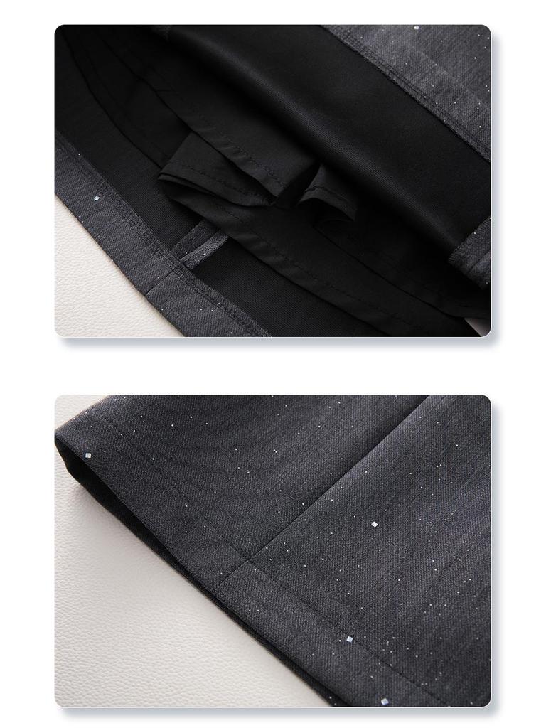 Women's 2024 Gray Sequin High-Waist A-Line Skirt - Slimming Spring & Autumn Hip-Wrap Skirt