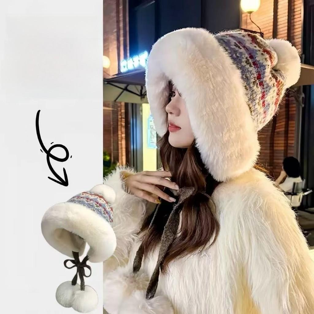 Mongolische Strickmütze mit Fleecefutter für den Winter Damen Wärme und Windschutz