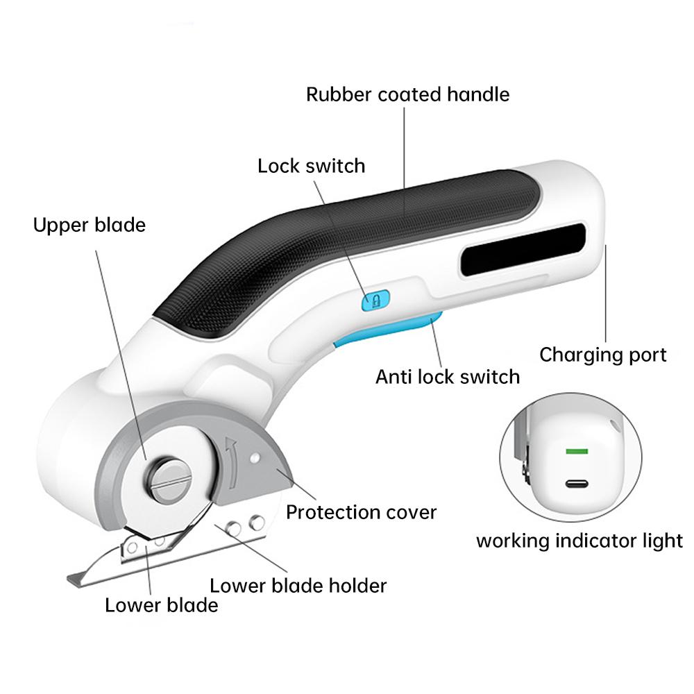 Cordless Electric Scissors Rotary Cutter USB Charging Lithium-Ion Home Tailor Electric Scissors for Cutting Fabric/Leather