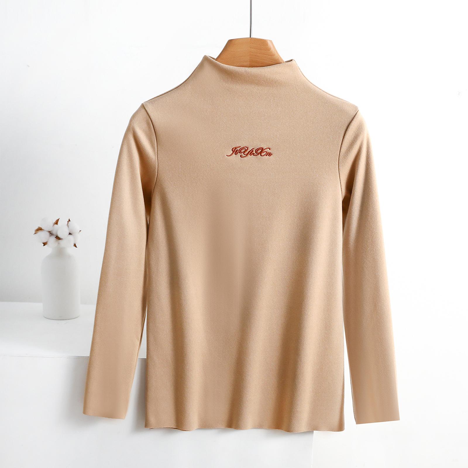 

Women s Fashion Solid Colour Long Sleeve Fleece Thickened Top L бежевый