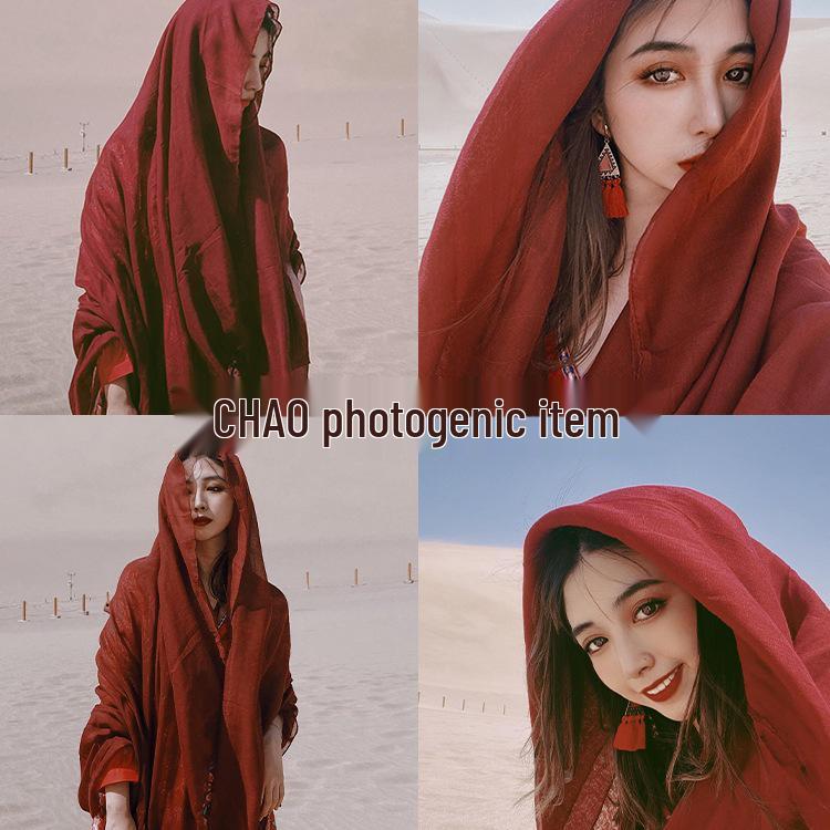 Nordwestchina Ethnische Reise Sonnenschutzschal - Baumwolle Leinen Seide Mischung