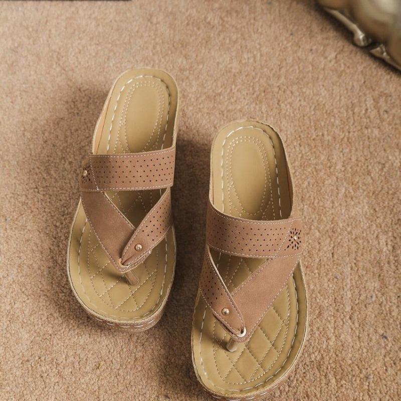 Large-sized flip-flops summer hollowed-out beach shoes casual wedge heel flip-flops