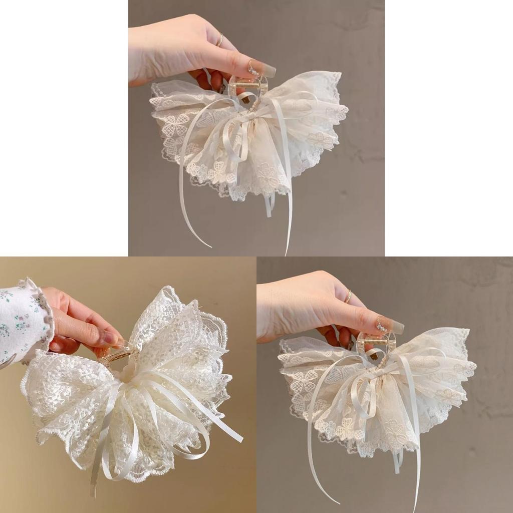 Feminine Lace Butterfly Bow Hair Clip With Shark Clamp For Womens Hairstyles