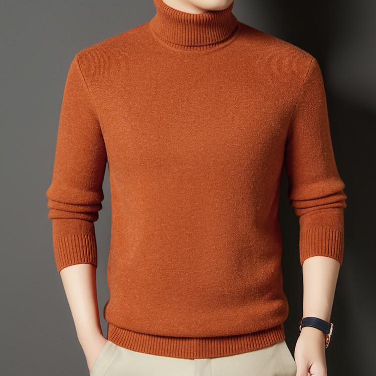 Men's Thick Wool High Neck Sweater - Autumn/Winter Solid Color Knitwear