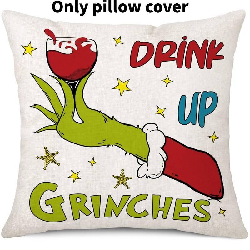 Cozy Green And Red Grinch Christmas Pillow Cover For Stylish Home Dcor 45x45cm