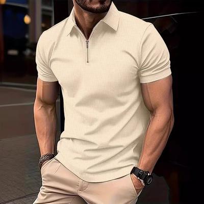 Summer New Arrival Men's Polo Shirt Solid Colour Short-Sleeved Zip-Front T-Shirt Top