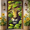 IVN Door Cover Decoration 71 X 35 In Holiday Banner Leopard Face In Green Foliage Photo Backdrop Indoor Outdoor for Front Door Party Decorations