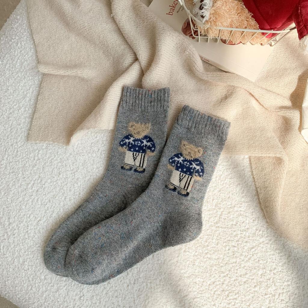 Vintage Sweater Bear "Cartoon Wool Socks Children'S Medium Tube Socks New Flocking Design Stacking Socks Women