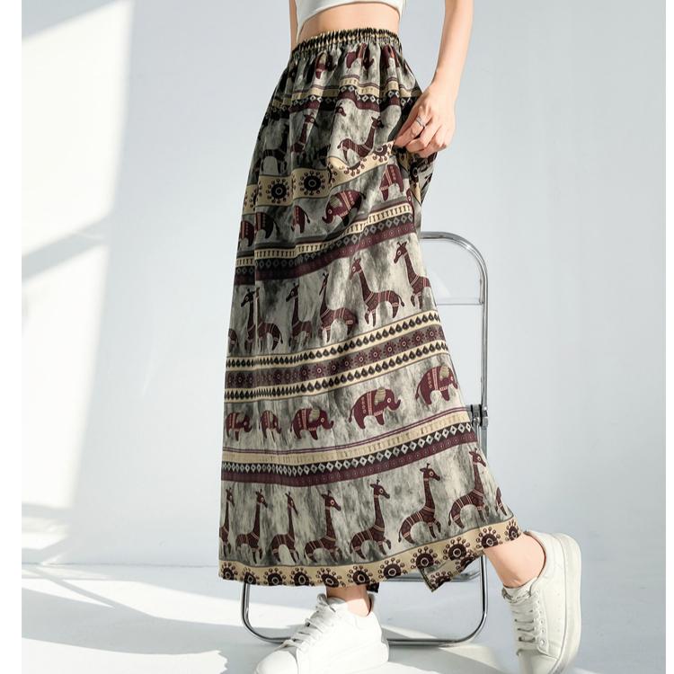 Summer Women Vintage Designer Print Animal Elastic Long Maxi Skirt For Lady