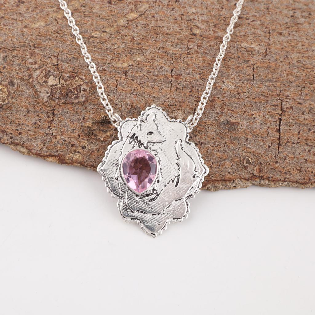 Morganit Anhänger, handgefertigter Edelstein 925 Sterling Silber Anhänger Antiker Schmuck, Verlobungsgeschenk