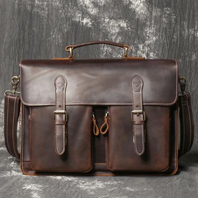 Men'S Genuine Leather Handbag Crazy Horse Leather Business Trip Computer Bag Business Commute Shoulder Messenger Bag