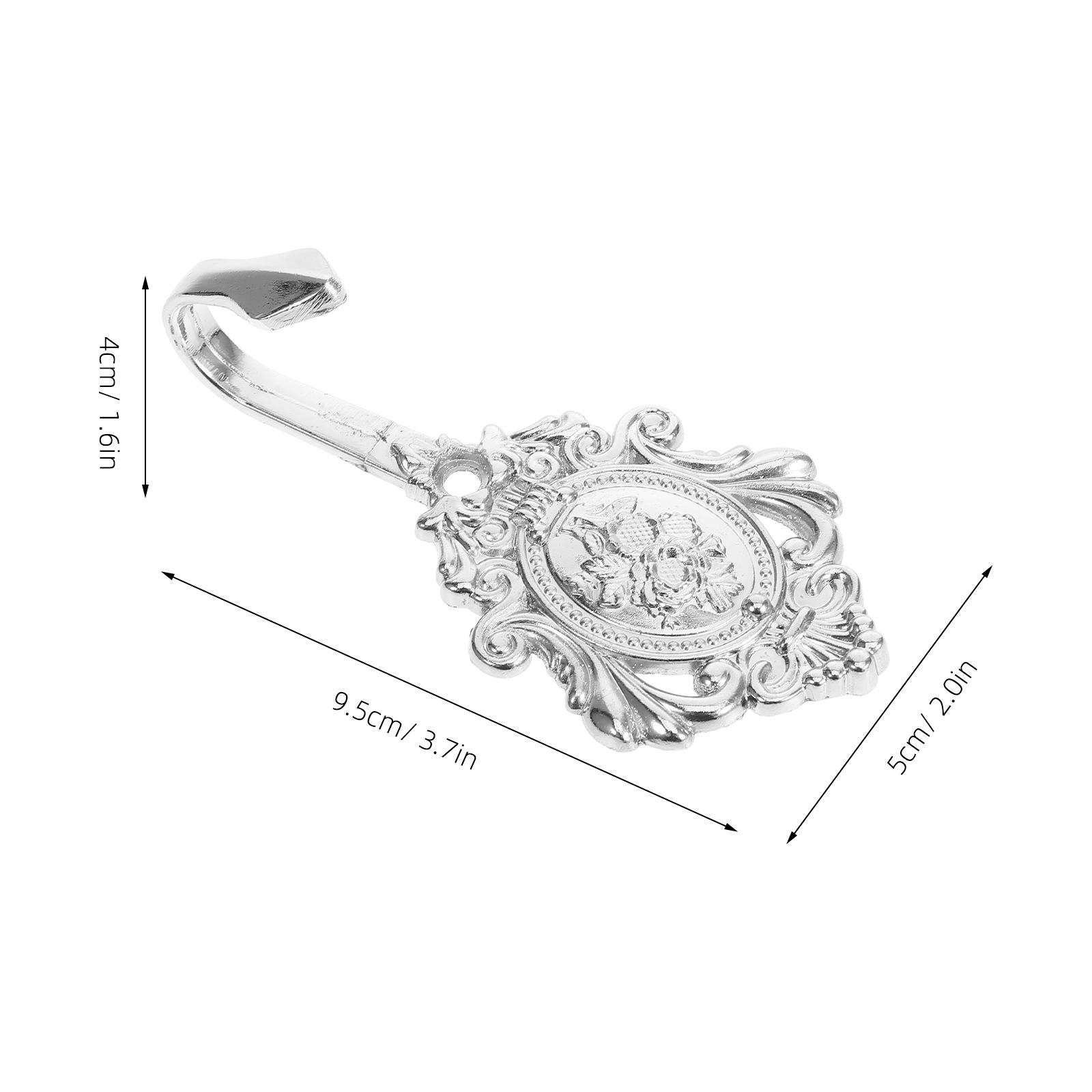 

2 шт. Держатель для штор из цинкового сплава, винтажный бронзовый, с резным дизайном в виде розы, настенные крючки для штор, декоративный подхват для штор 95x5 см серебряный