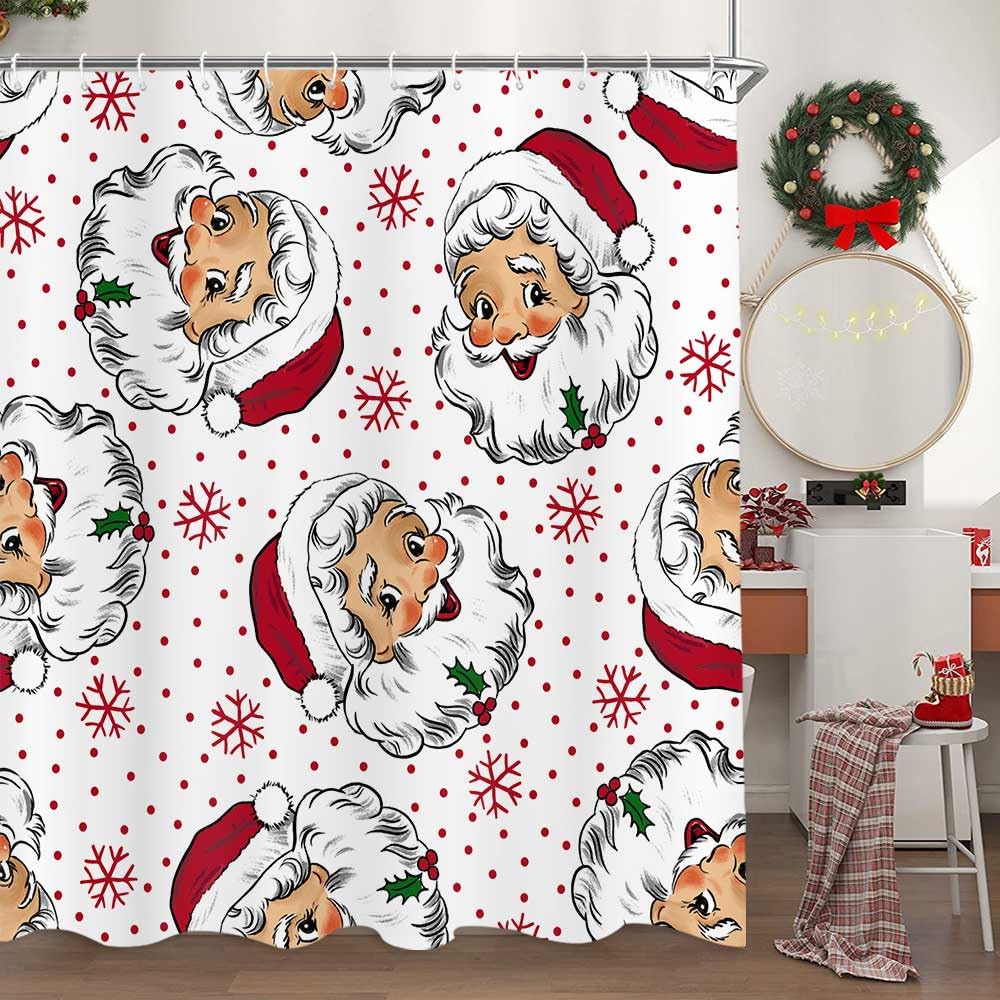 Christmas Shower Curtain Funny Santa Claus Shower Curtain Retro Xmas Holiday Washable Bathroom Decor Bath Curtain With Hooks